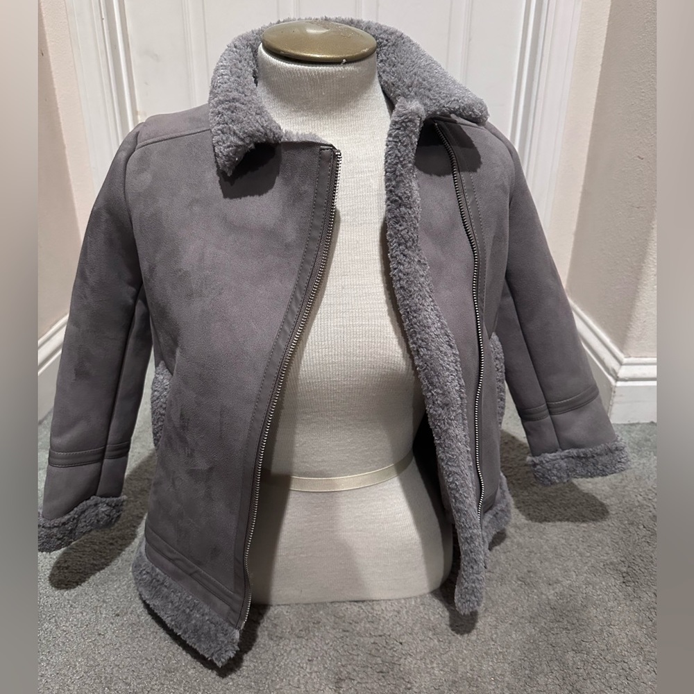 Zara Girls Faux Suede jacket with Fur Trimming -NWT!